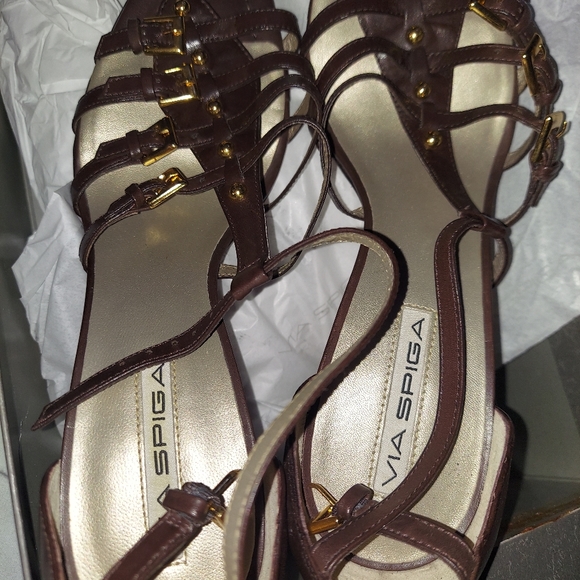 Via Spiga Bitten Cage Sandals 4 inch block heel sz 8.5 - Picture 9 of 11